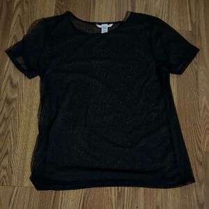 Victoria's Secret White Label Sheer Mesh Black Short Sleeve‎ Tee Sexy Basics